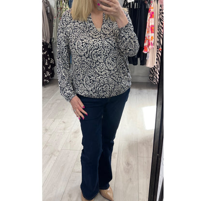 FRANSA Navy & Cream Stretch Top