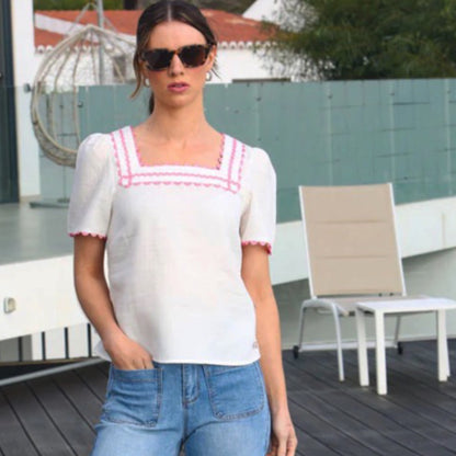RANT & RAVE White Top Pink Trim