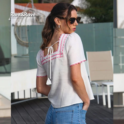 RANT & RAVE White Top Pink Trim