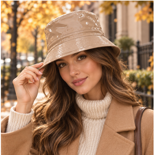 Beige Patent Reversible Rainhat