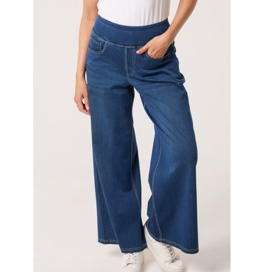 Grainne Blue Denim Wide Leg Elasticated Jeans