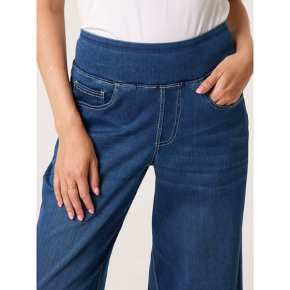 Grainne Blue Denim Wide Leg Elasticated Jeans