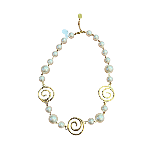 Ivory pearl and gold swirl design necklace