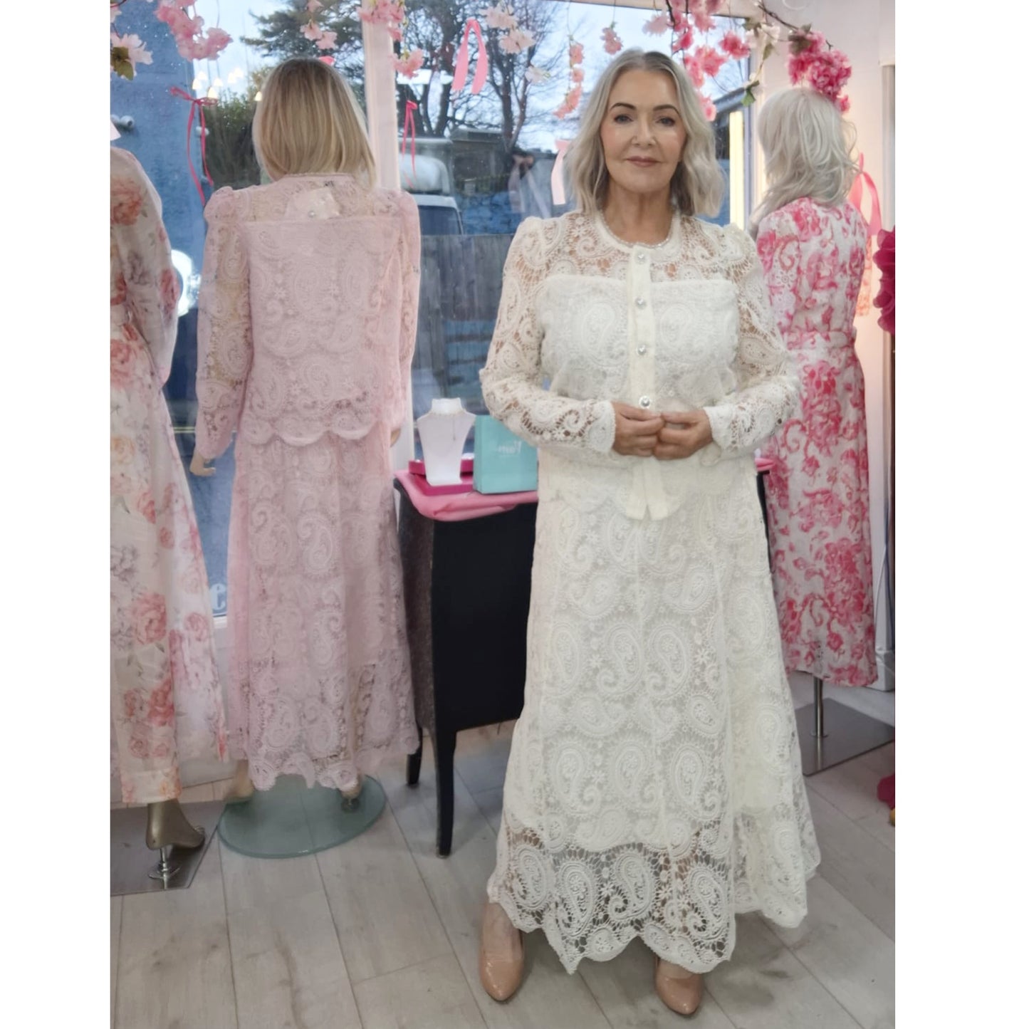 Tamara Cream Lace Two Piece Occasion Top & Skirt