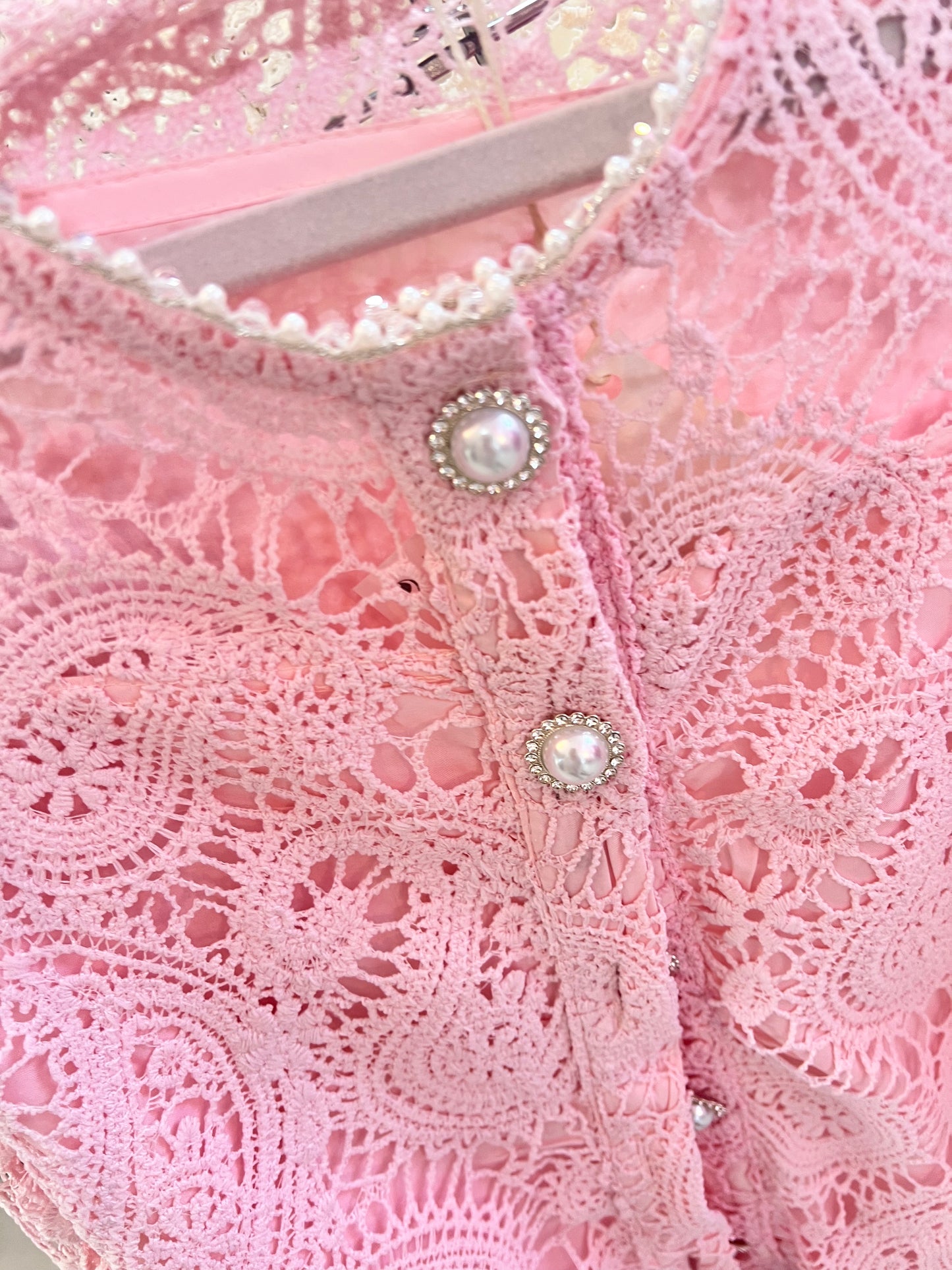 Tamara Pink Lace Two-Piece Occasion Top & Skirt Set