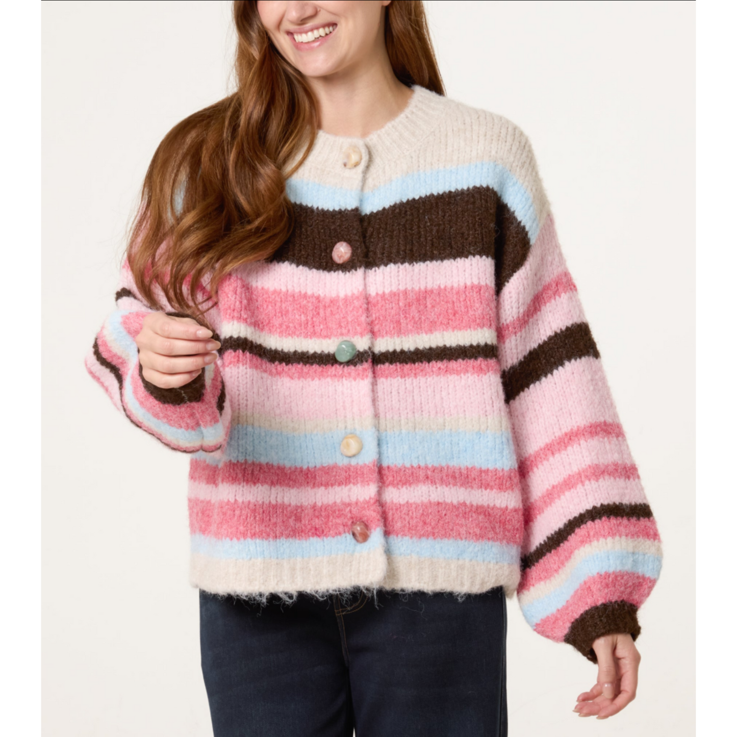 Iris Button Front Striped Knit Cardigan