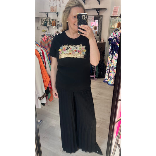 Flowers For You Cotton T-Shirt Black