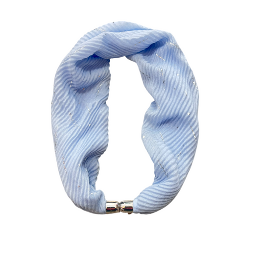 Magnetic Neck Scarf Pale Blue Silver Metallic Fleck