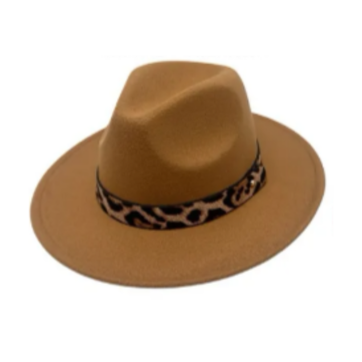 Tan Fedora Hat Leopard Trim