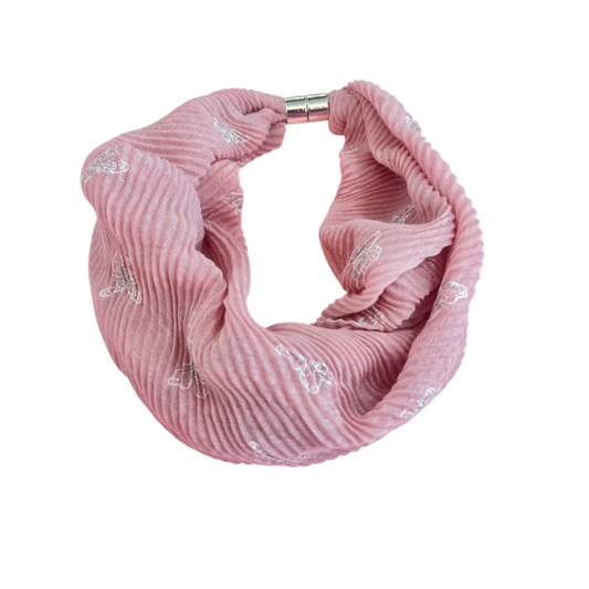 Magnetic Dusty Pink Neck Scarf Silver Butterflies