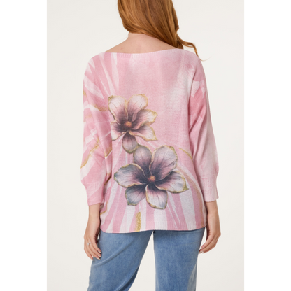 Floral Knit Jumper Top Pink