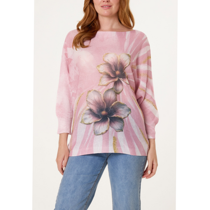 Floral Knit Jumper Top Pink