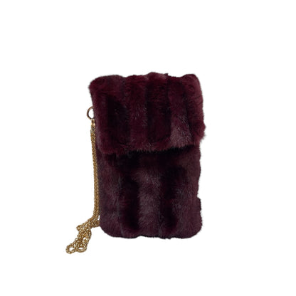 Burgandy Faux Fur & Gold Chain Pouch Bag