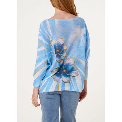Floral Print Fine Knit Jumper Blue