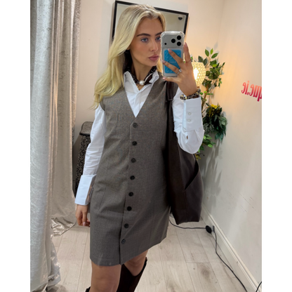 FRANSA Taupe Button Front Pinafore Dress