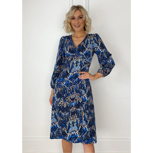 MARC ANGELO Blue Printed Midi Dress