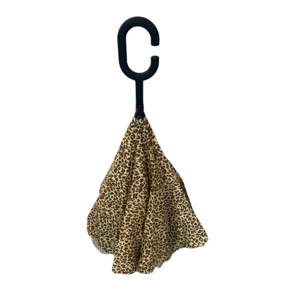 Upside Down Umbrella Brown Leopard Print