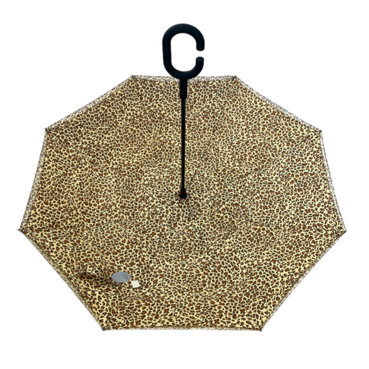 Upside Down Umbrella Brown Leopard Print