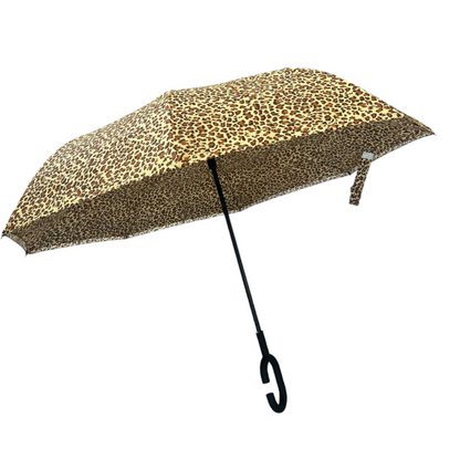 Upside Down Umbrella Brown Leopard Print