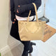 Beige Patent Leatherette Shopper Bag Gold Chain Design