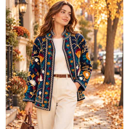 Teal Velvet Embroidered Jacket