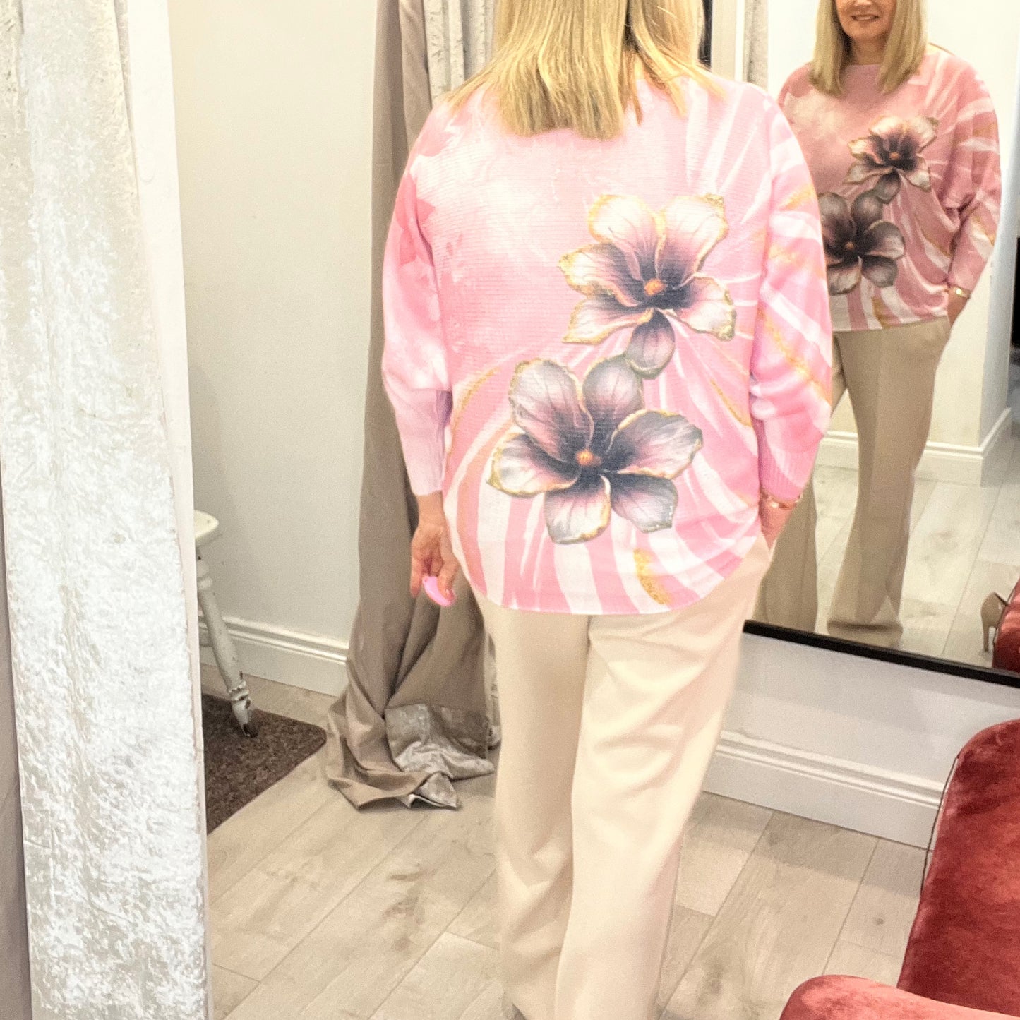 Floral Knit Jumper Top Pink