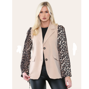 Camel Blazer Leopard Print Sleeves