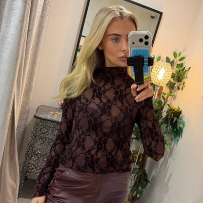 Wine Lace High Neck Top