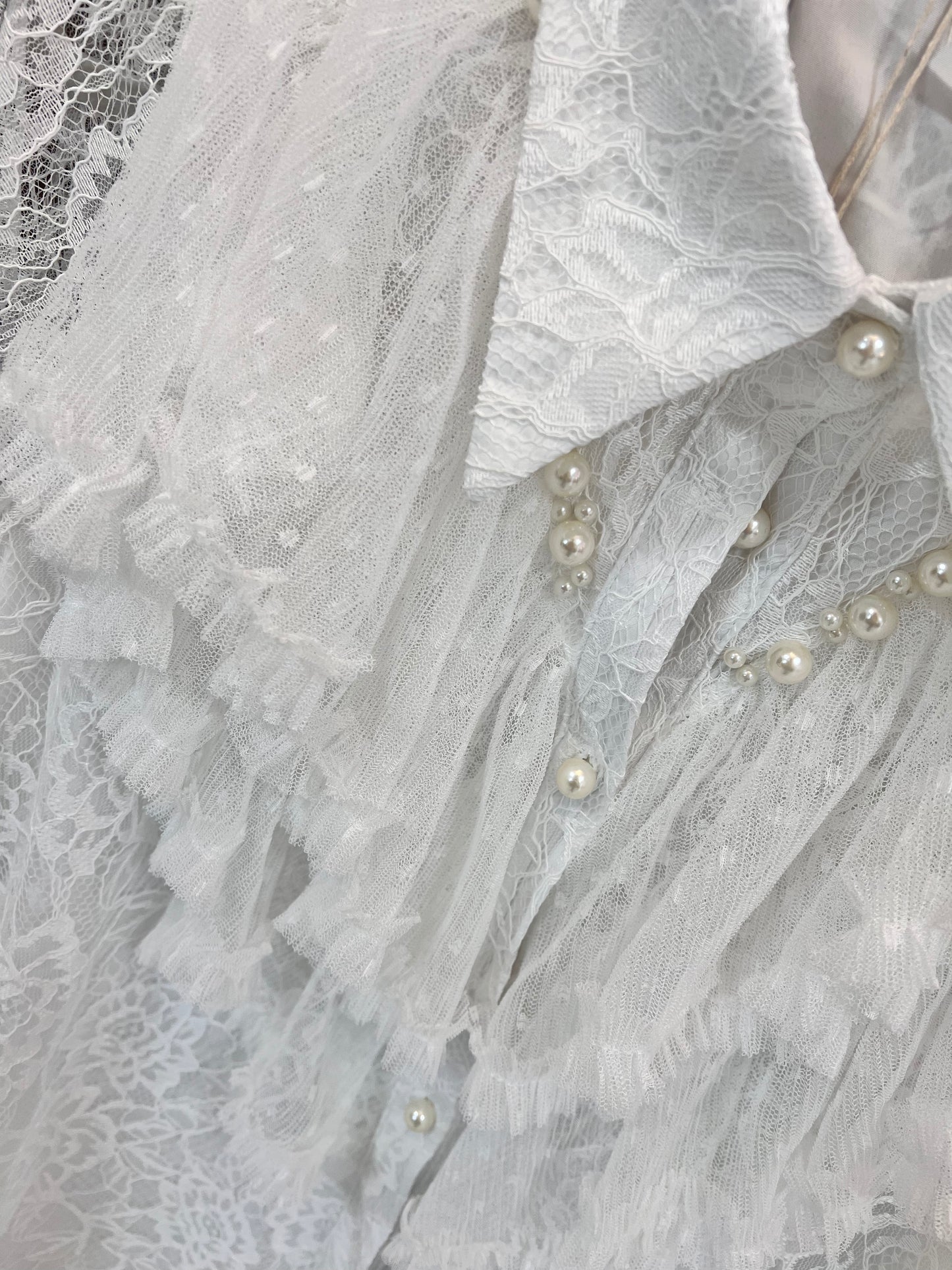 Grace White Vintage Lace & Pearl  Blouse