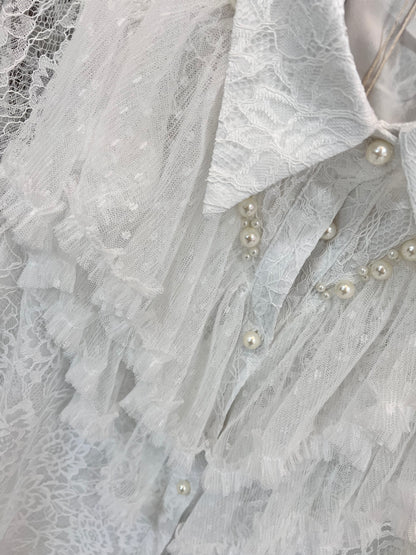 Grace White Vintage Lace & Pearl  Blouse