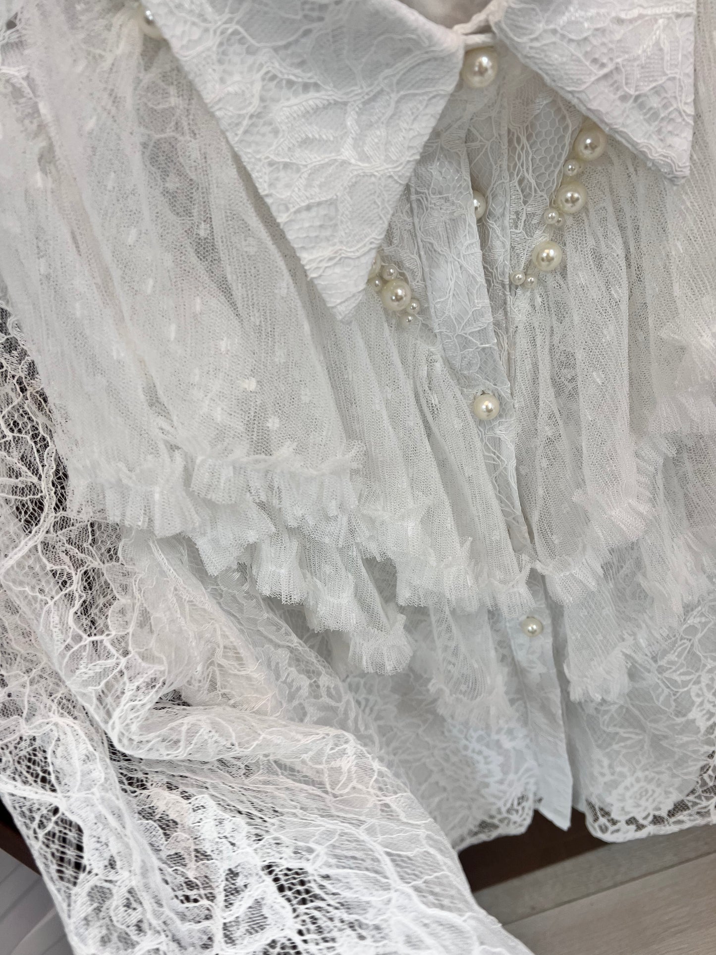 Grace White Vintage Lace & Pearl  Blouse