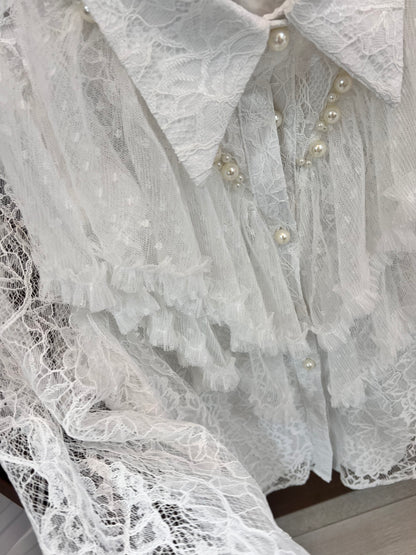 Grace White Vintage Lace & Pearl  Blouse