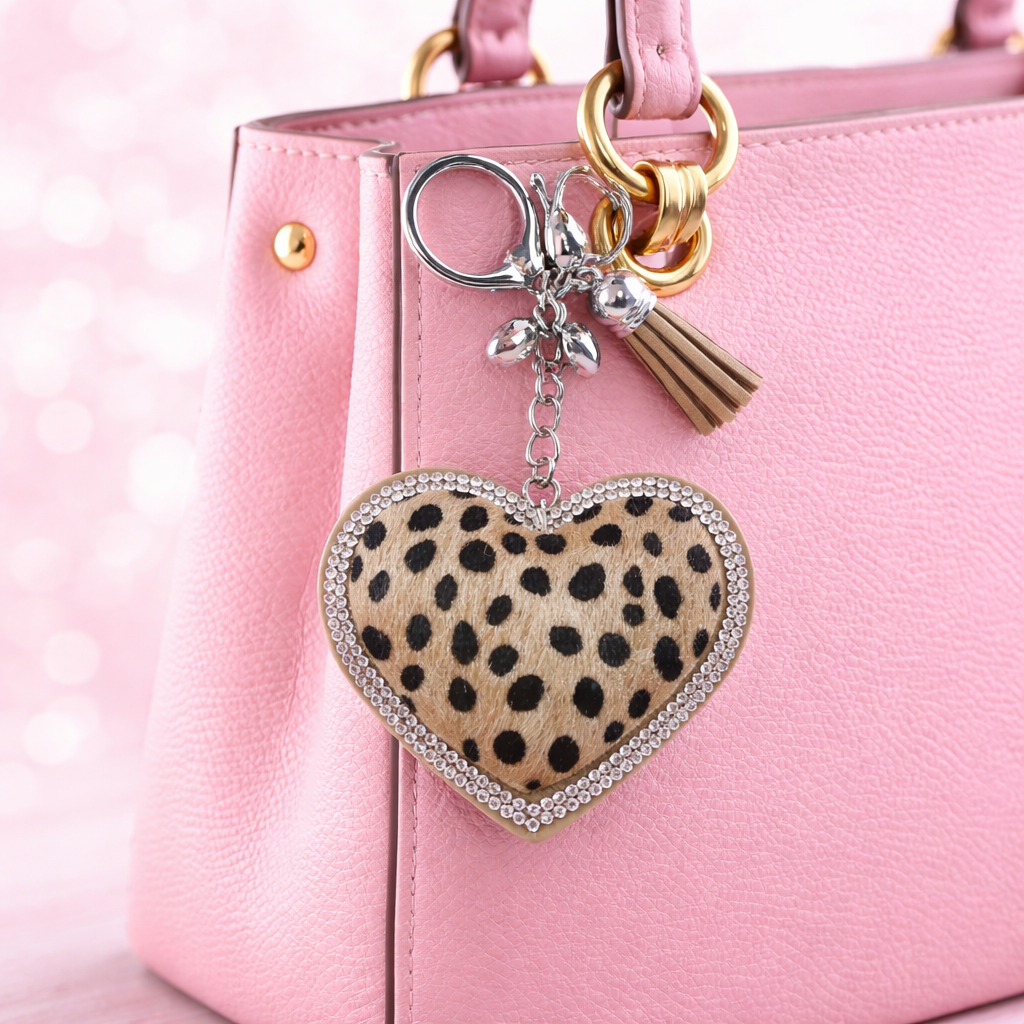 Heart Handbag Charm Leopard Print