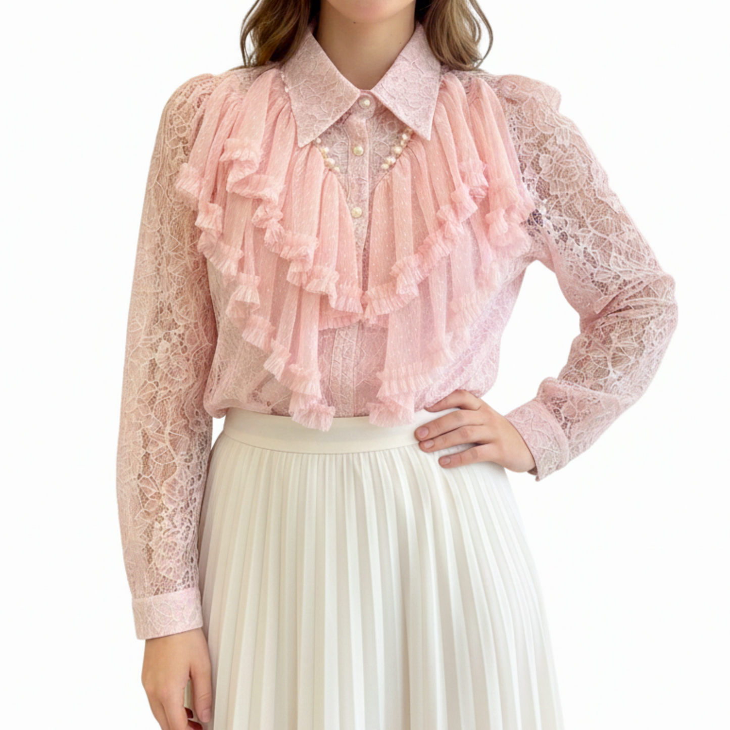 Grace Pink Lace & Pearl Blouse