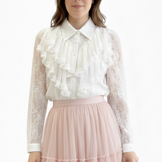 Grace White Vintage Lace & Pearl  Blouse