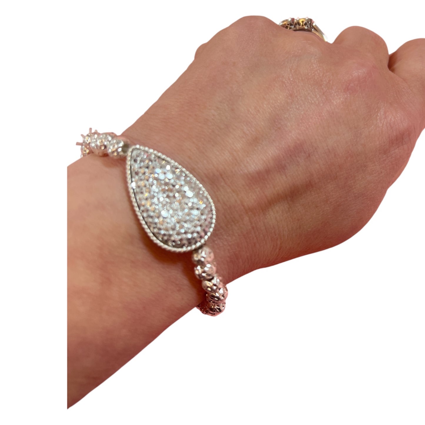 Silver Crystal Teardrop Stretch Bracelet