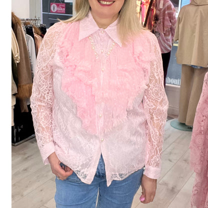 Grace Pink Lace & Pearl Blouse