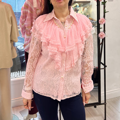 Grace Pink Lace & Pearl Blouse