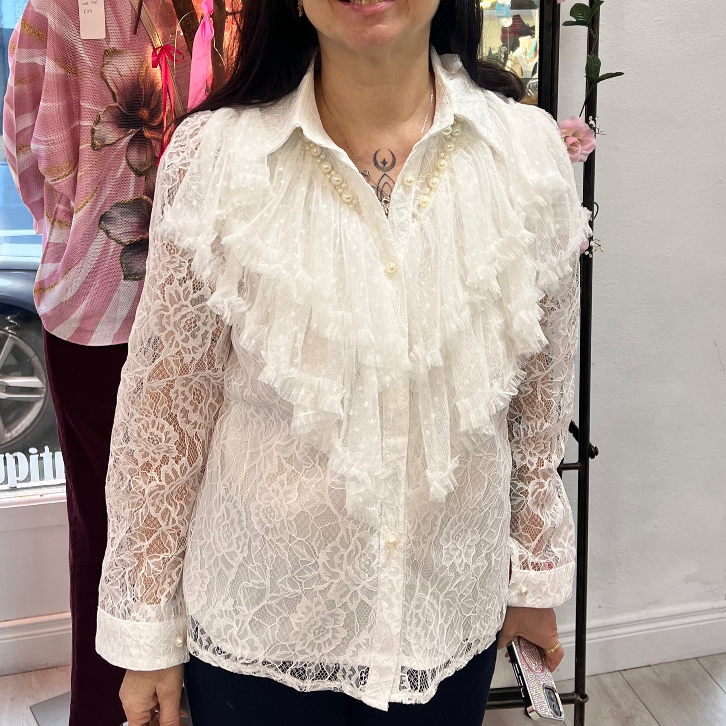 Grace White Vintage Lace & Pearl  Blouse