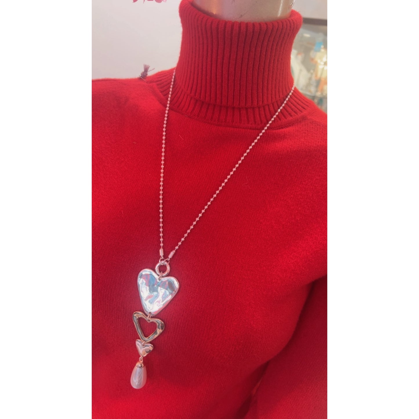 Romance Heart & Pearl Long Necklace