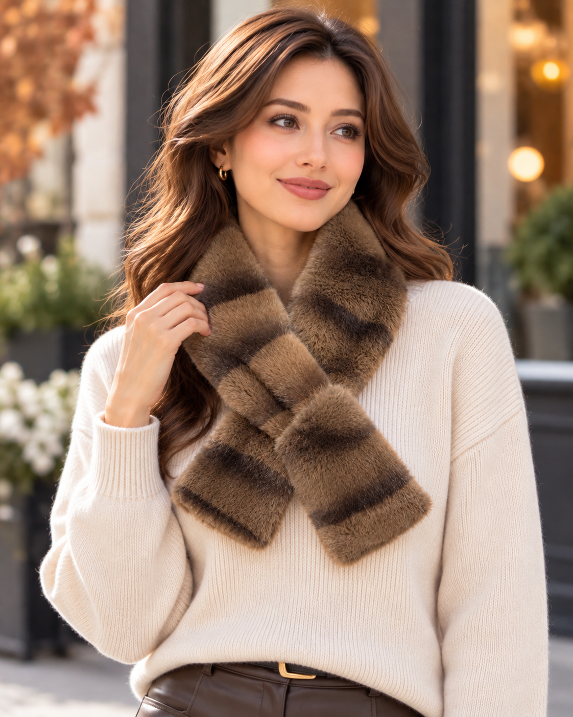 Mocha Faux Fur Neck Scarf
