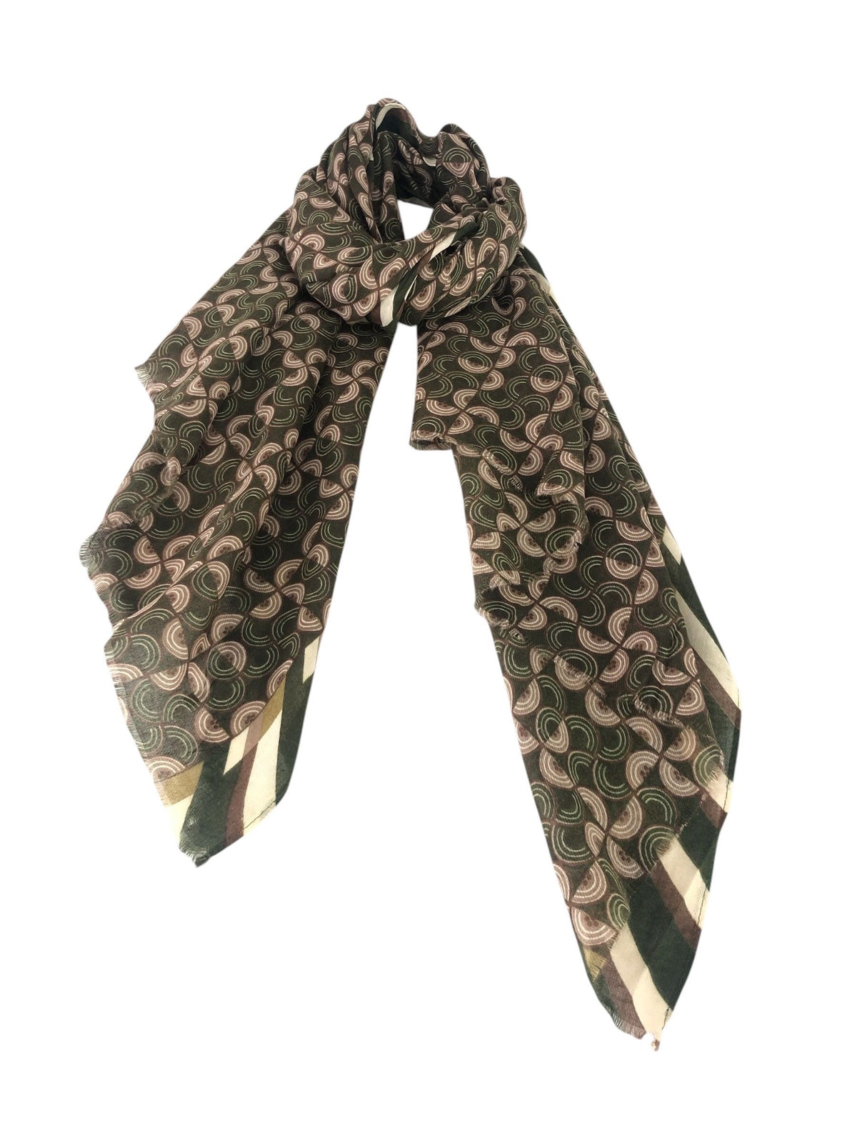 Swirls Print Scarf Stripe Trim (6 COLOURS)