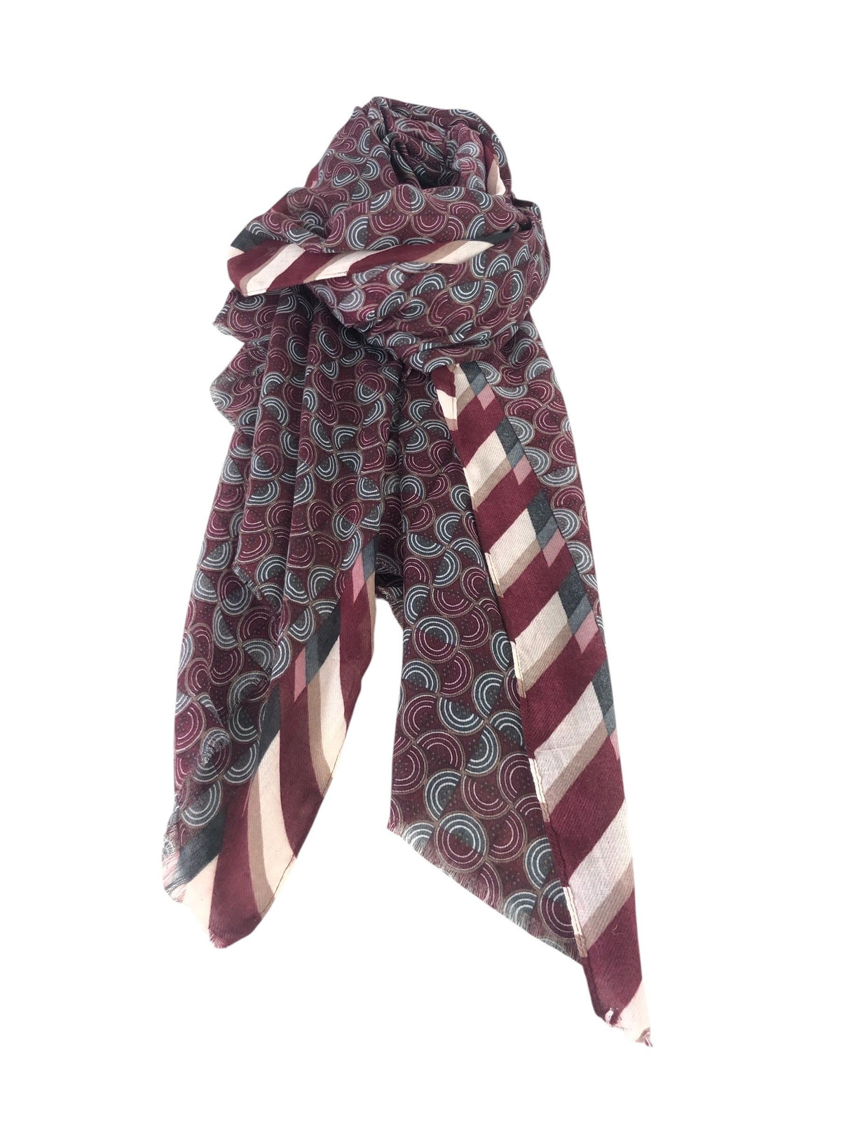 Swirls Print Scarf Stripe Trim (6 COLOURS)