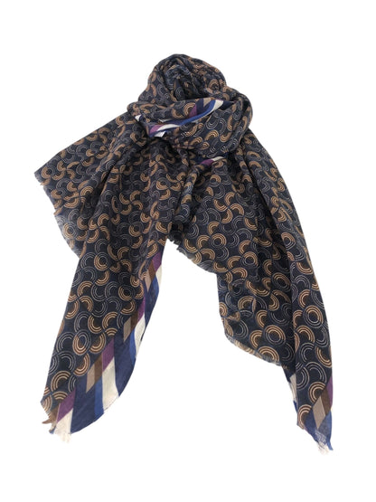 Swirls Print Scarf Stripe Trim (6 COLOURS)