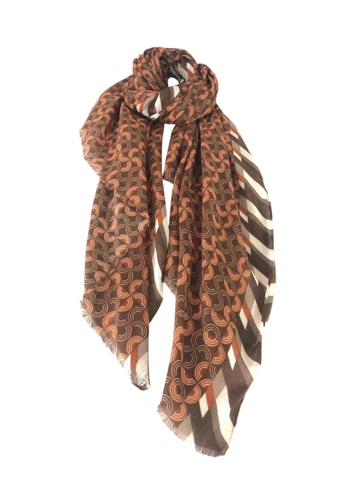 Swirls Print Scarf Stripe Trim (6 COLOURS)