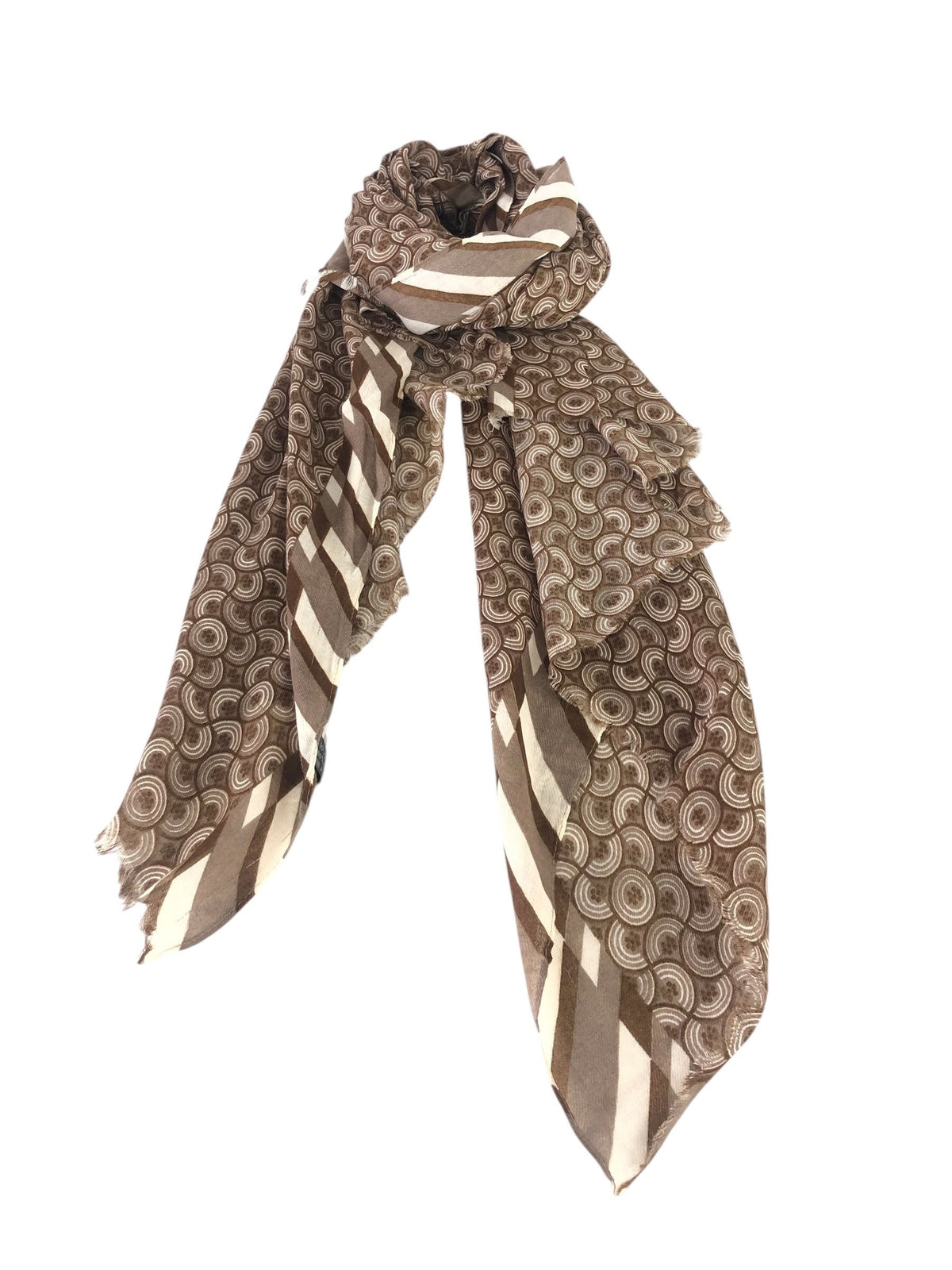 Swirls Print Scarf Stripe Trim (6 COLOURS)