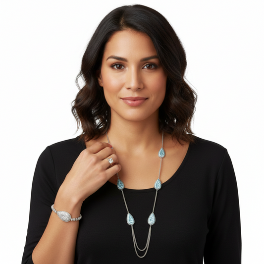 Silver Teardrop Crystal Statement Necklace