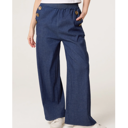 Wilma Elasticated Dark Denim Wide Leg Jeans