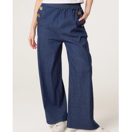 Wilma Elasticated Dark Denim Wide Leg Jeans