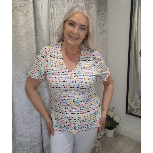 RANT & RAVE Lilah Polka Dot Top White